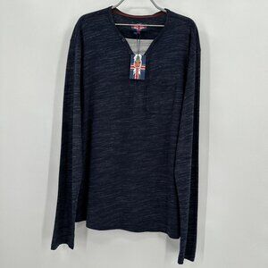 Soul of London Men's Long Sleeve Heathered Henley Shirt sz XL Navy Blue NWT